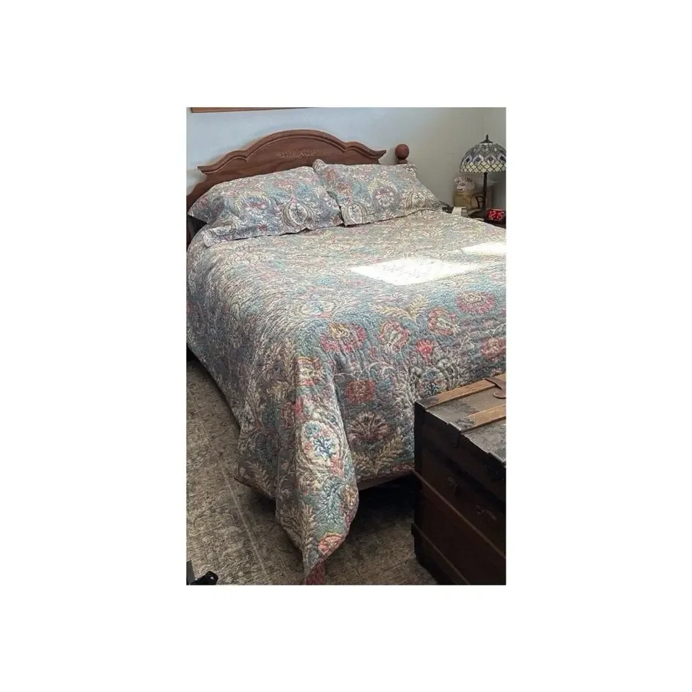 Waverly Vintage Floral Quilt Set Queen Cottagecore Paisley 100% Cotton w/ Shams