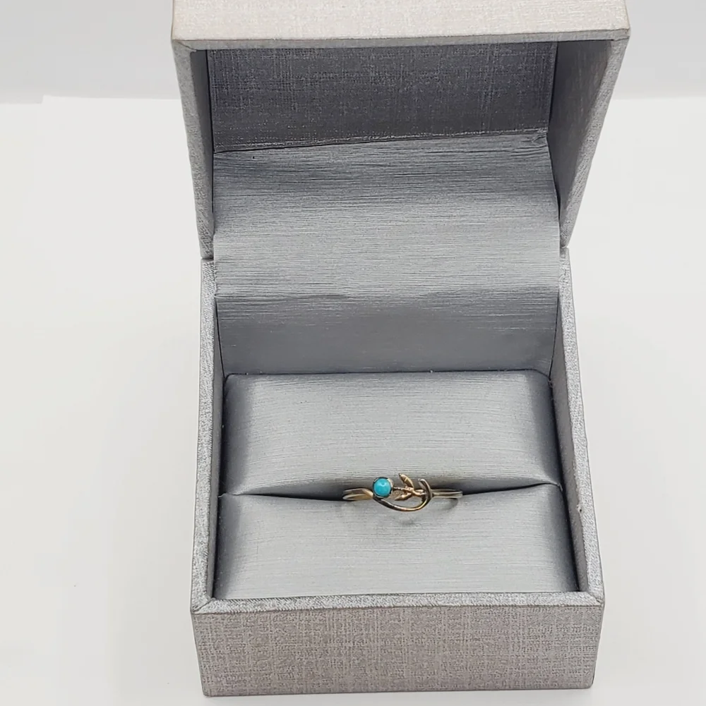 8k Solid Yellow Gold Tiny Cabochon Turquoise Ring Flower Ring Floral Ring
