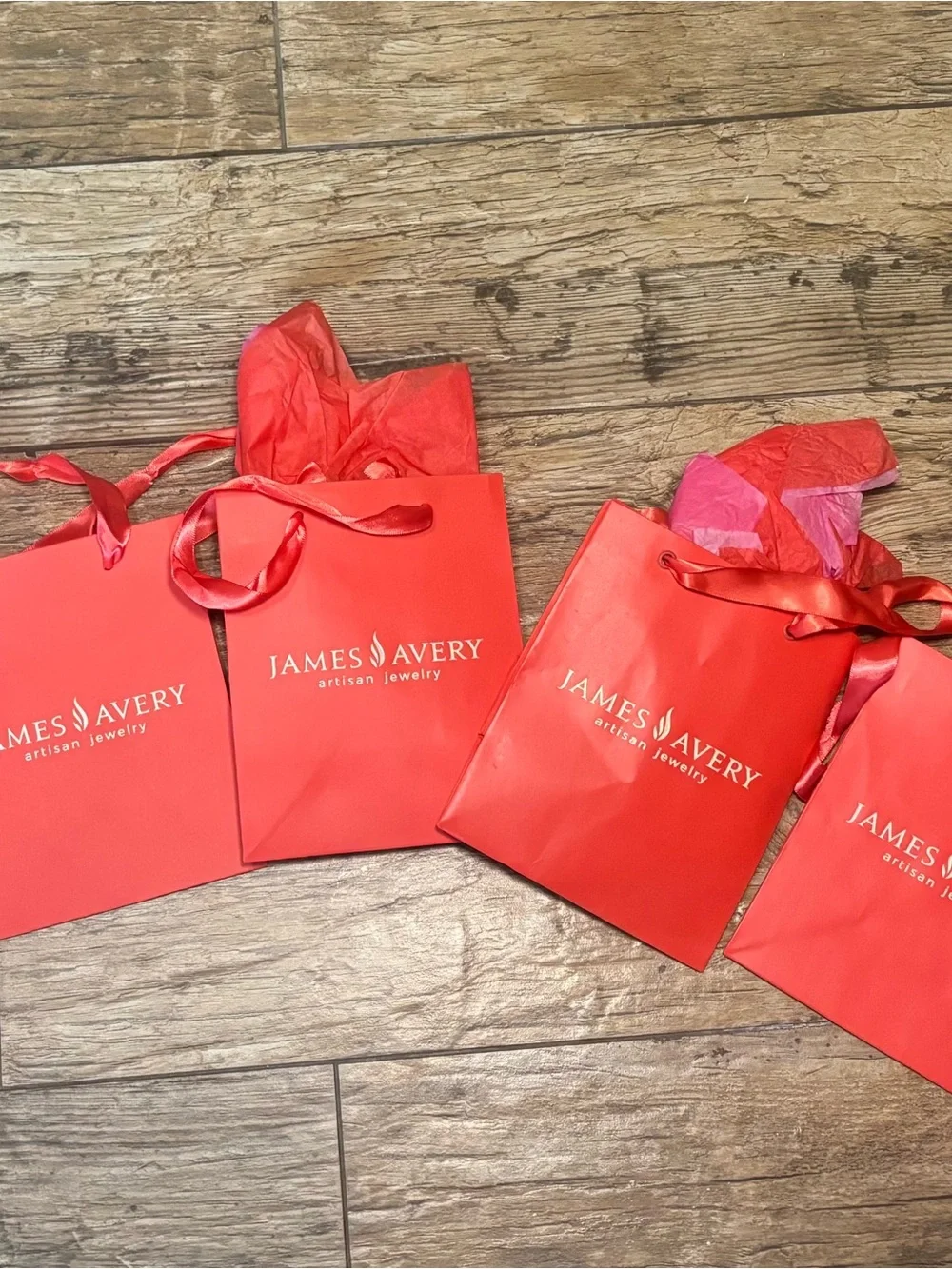 James Avery Bright Red Jewelry Gift Bags with Ribbon Handles